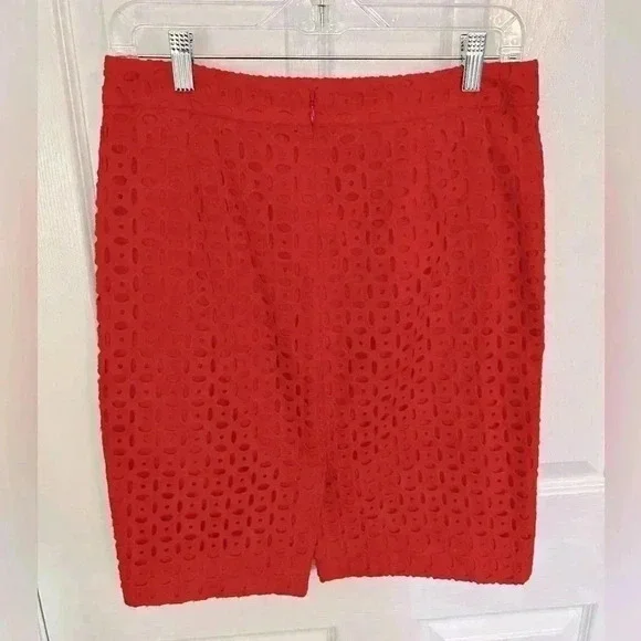 J. Crew Chili Red Eyelet No. 2 Pencil Skirt size 4 - Picture 4 of 4